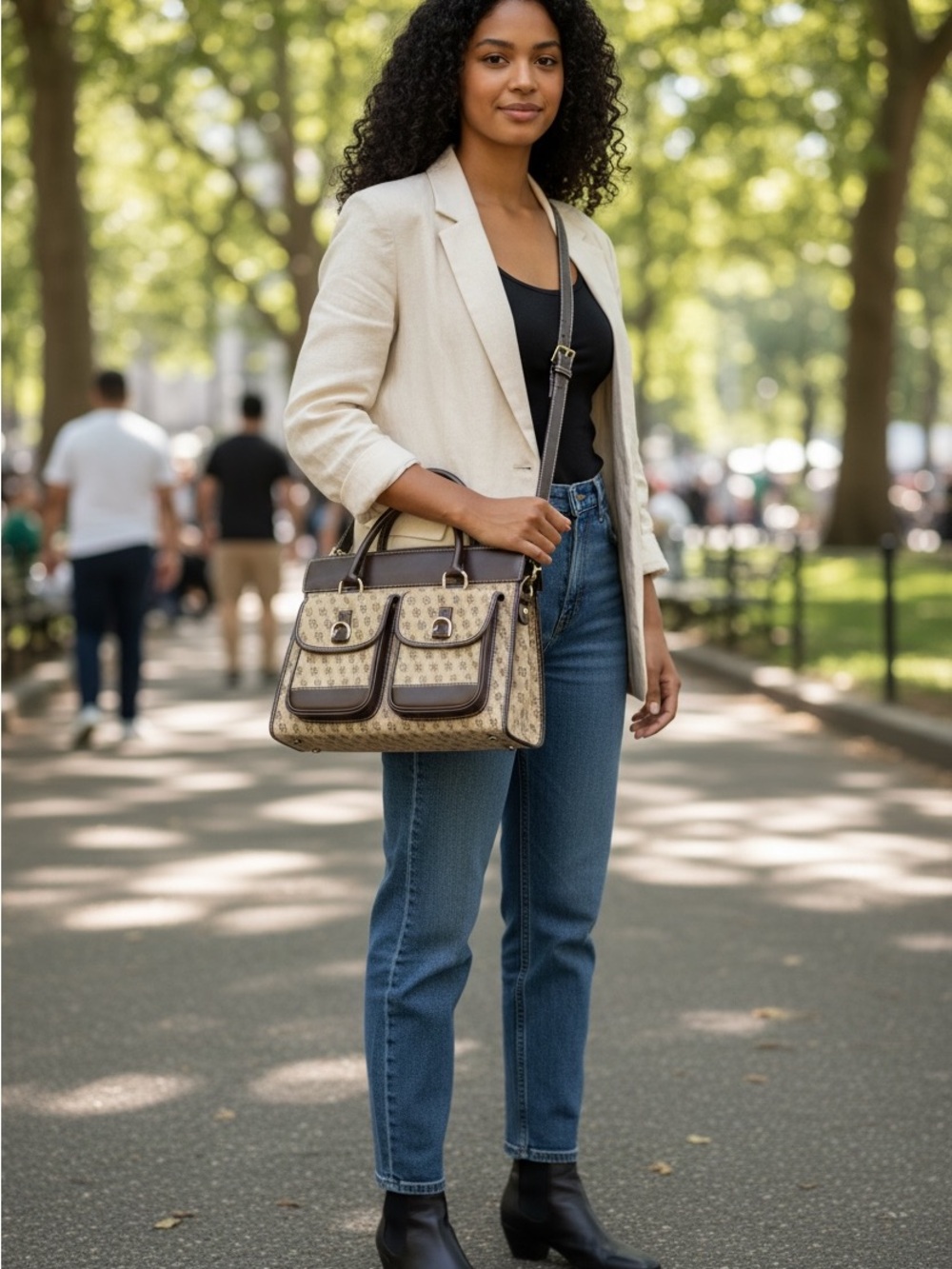 Dooney & Bourke Brown and Tan Logo Pocket Satchel